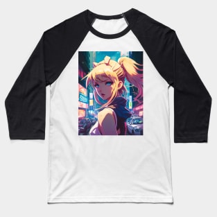 Anime Downtown Beauty: Blonde Girl Baseball T-Shirt